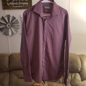 Michael Kors Men's Burgundy Button-Down Shirt Large 16 34/35